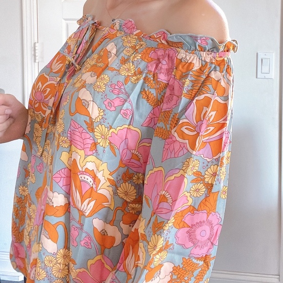 #21 Boho Floral Print Off Shoulder Blouse - Picture 13 of 15